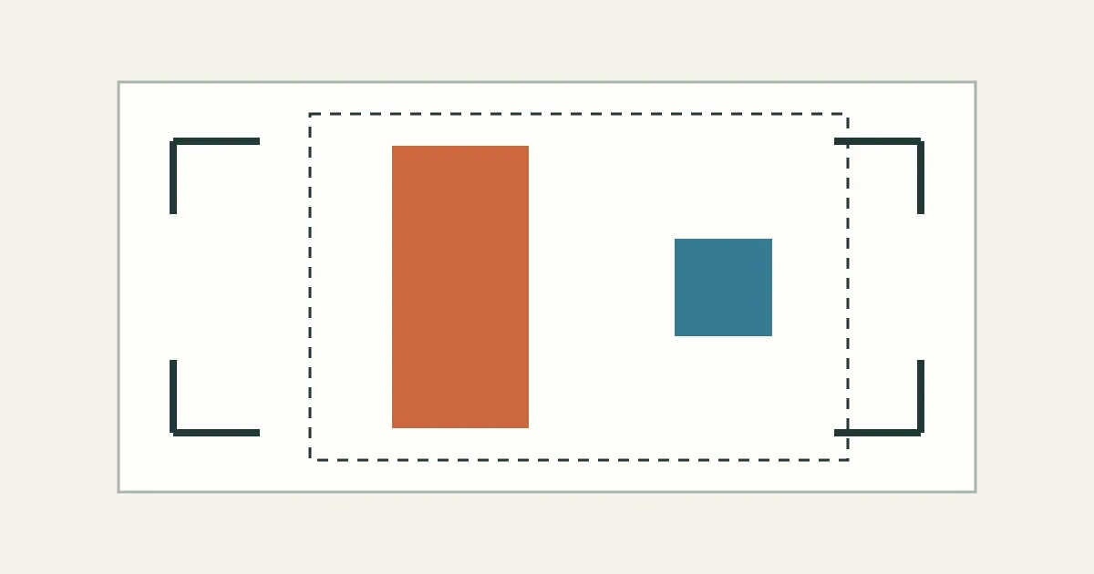 Orange subject and blue background shape inside nested framing guides.